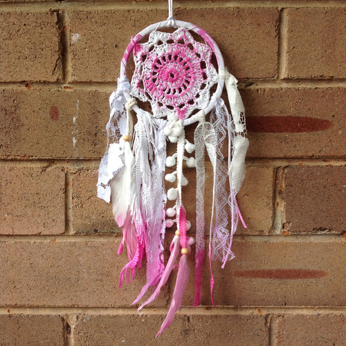 Dreamcatcher Boho Crochet Hand Dyed Pink 11cm