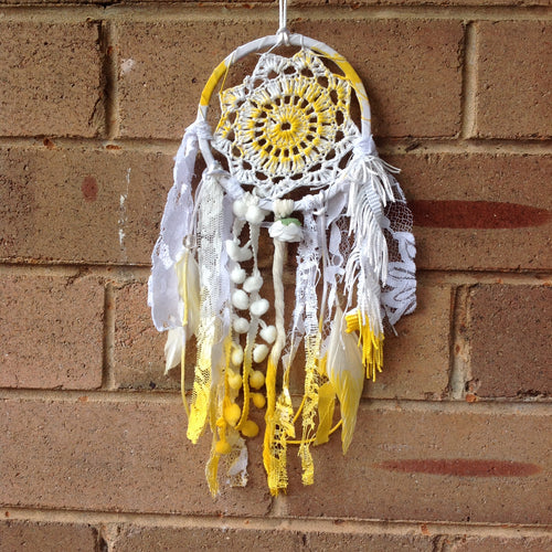 Dreamcatcher Boho Crochet Hand Dyed Yellow 11cm