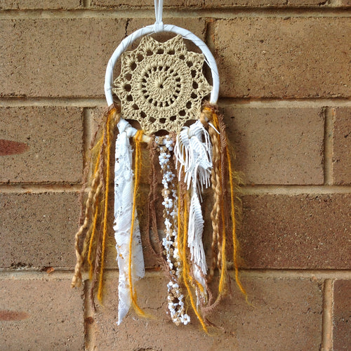 Dreamcatcher Boho Crochet Mustard and Beige 11cm