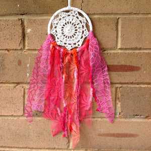 Dreamcatcher Boho Crochet Hand Dyed Red Pink Orange 11cm