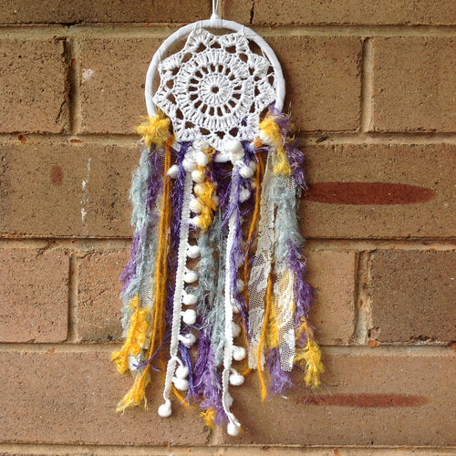 Dreamcatcher Boho Crochet Purple and Yellow 11cm