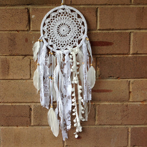 Dreamcatcher Boho Crochet White Feathers  16cm