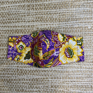 KIDS FACE MASK Triple Layer with Pocket Purple Floral