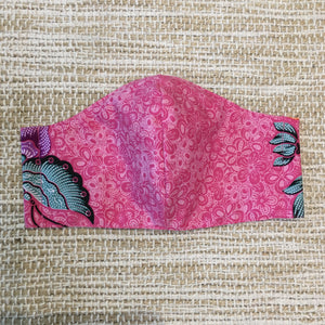 ADULT FACE MASK Triple Layer with Pocket and Nose Wire Pink Batik