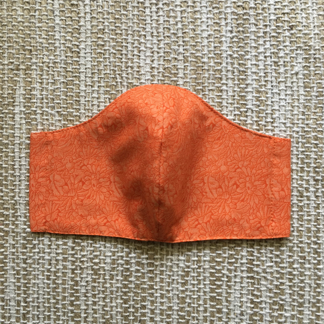 ADULT FACE MASK Triple Layer with Pocket and Nose Wire Orange Flowers