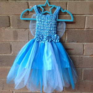 Petaled Tulle 3 Flower Fairy Dress Blue
