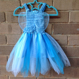 Petaled Tulle 3 Flower Fairy Dress Blue