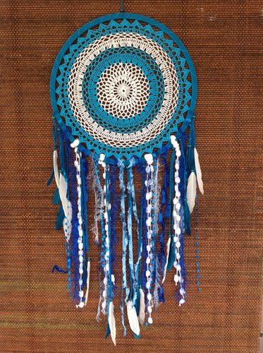 Dreamcatcher Crochet Boho Handmade Blue and White 42cm