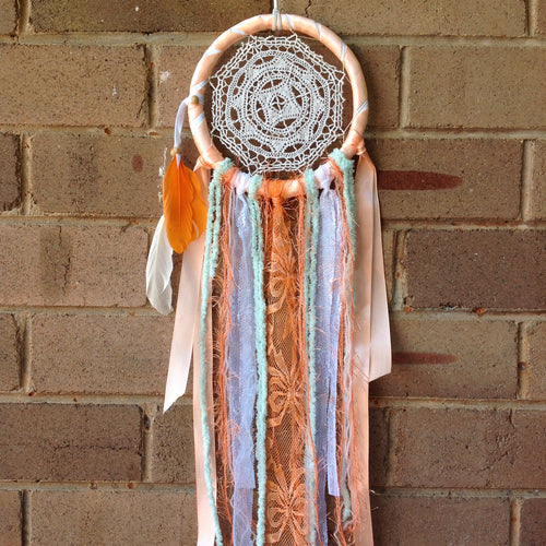 Dreamcatcher Crochet Vintage Boho Handmade Orange 16cm