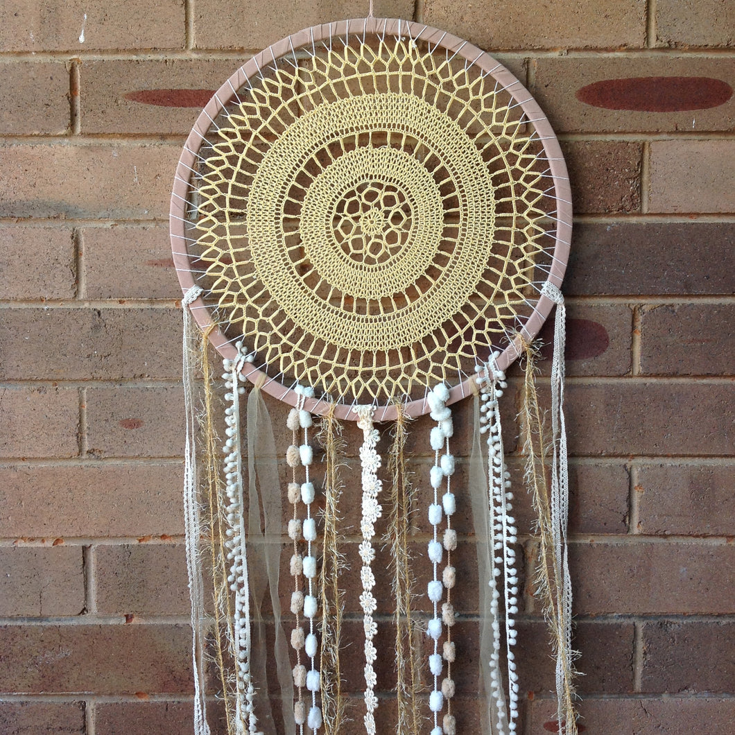 Dreamcatcher Vintage Crochet Handmade Boho Gold 42cm