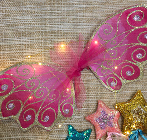 Fairy Wings Pink with Gold glitter swirls