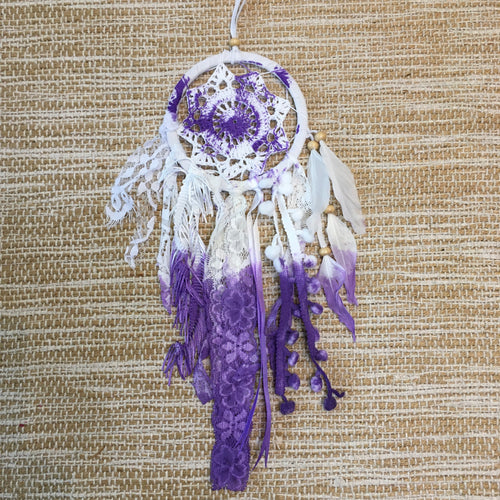 Dreamcatcher Boho Purple and White Crochet 16 cm